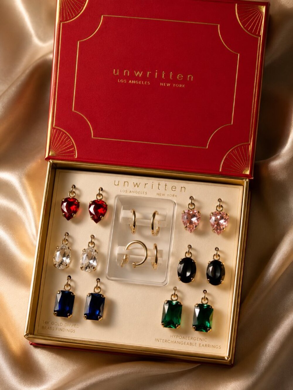 Unwritten Gold Tone Interchangeable Earrings & 12 Glass Charms Set $50 New